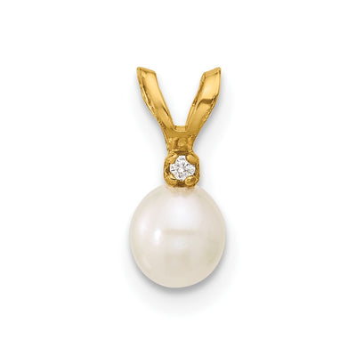 14K Madi K White Near-Round Freshwater Cultured Pearl and CZ Pendant