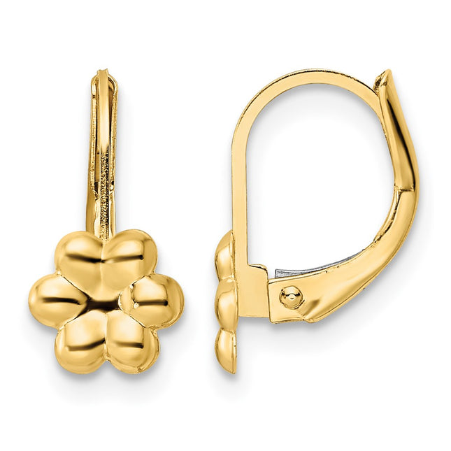 14K Madi K Polished Flower Leverback Earrings, 12 x 9mm