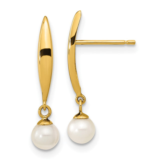 14K Madi K Polished Freshwater Cultured Pearl Post Earrings, 20.5 x 4.37mm