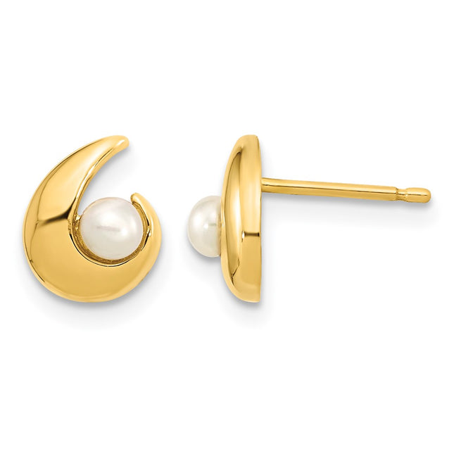 14K Madi K Polished Freshwater Cultured Pearl Post Earrings, 9.1 x 6.29mm