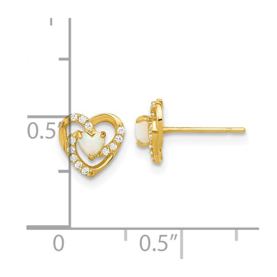 14K Madi K Polished Created Opal and CZ Heart Post Earrings
