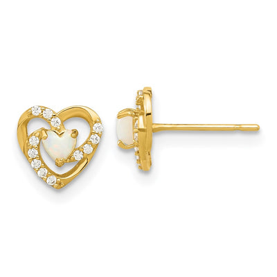 14K Madi K Polished Created Opal and CZ Heart Post Earrings