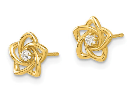 14K gold cubic zirconia flower earrings, alternate view