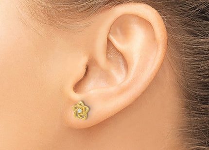 14K gold cubic zirconia flower earrings, another view