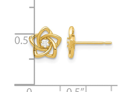 14K gold cubic zirconia flower earrings, further view