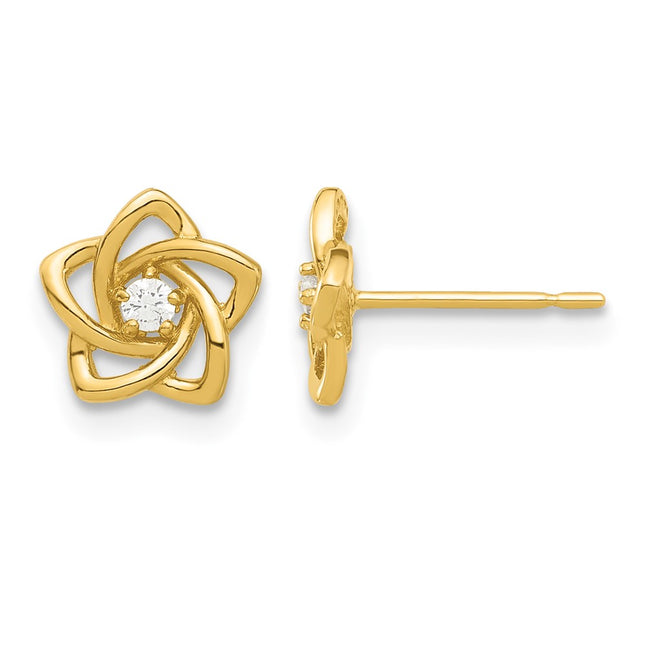 14k Madi K Polished CZ Flower Post Earrings, 8.3 x 8.3mm