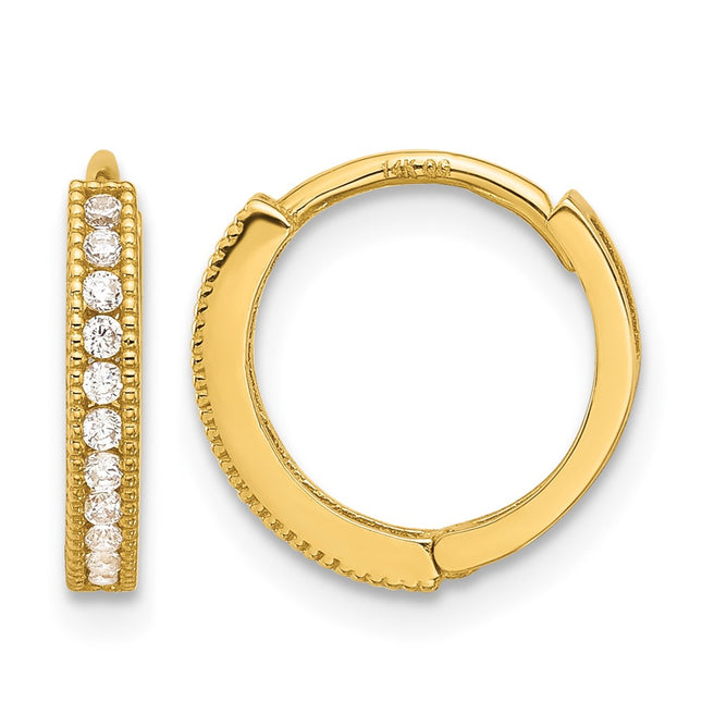 14k Madi K Polished CZ Hinged Huggie Hoop Earrings, 12.7 x 12.7mm