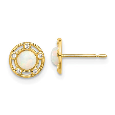 14K Madi K Polished Created Opal and CZ Post Earrings
