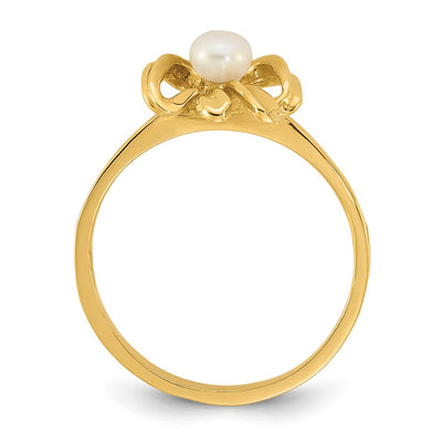 14K Madi K Polished Button White Freshwater Cultured Pearl Bow Size 4 Childrens Ring
