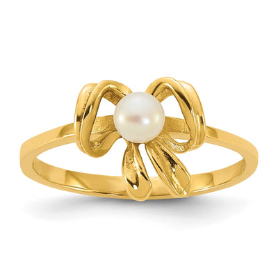 14K gold pearl bow ring
