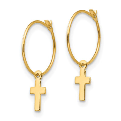 14K Madi K Endless Hoop w/Small Cross Earrings