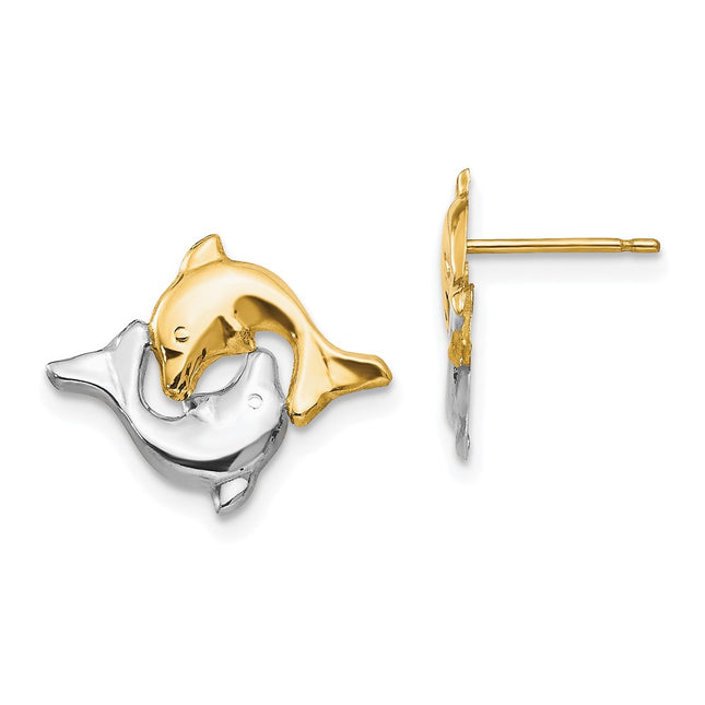 14k Yellow & Rhodium Earrings Style SE420 - Classique Jewelry Inc.