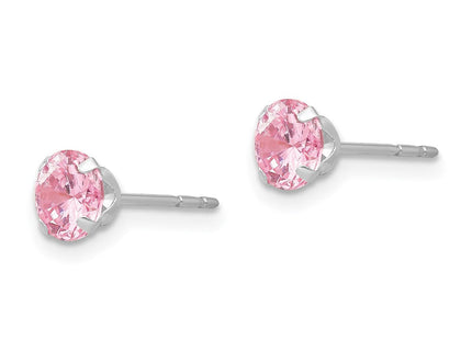 14k White Gold Madi K Pink CZ Post Earrings (Style SE480)