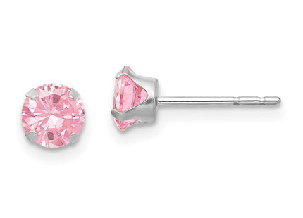 14k White Gold Madi K Pink CZ Post Earrings (Style SE480)