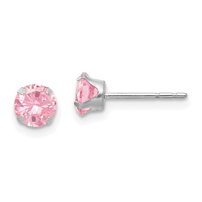 14k White Gold Madi K Pink CZ Post Earrings, 5 x 5mm