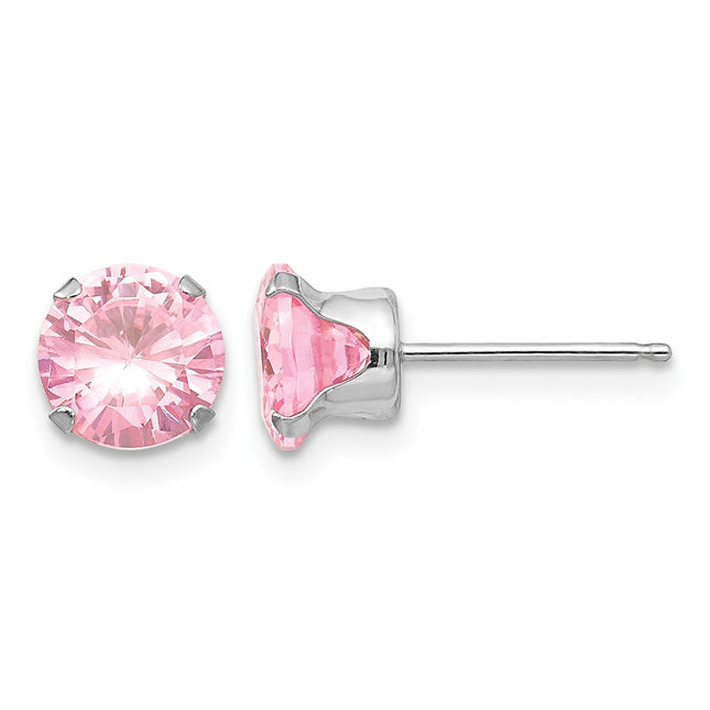 14k White Gold Madi K Pink CZ Post Earrings, 6.5 x 6.5mm