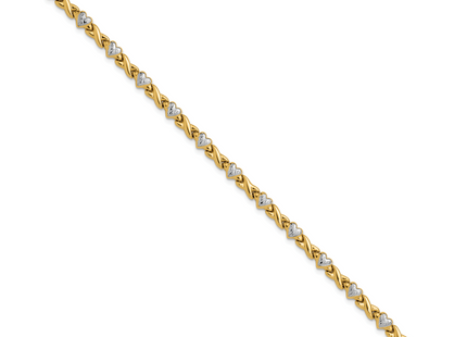 14k with White Rhodium Polished Diamond-cut X-and-Heart Bracelet