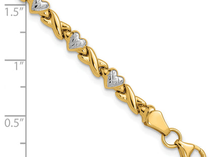 14k with White Rhodium Polished Diamond-cut X-and-Heart Bracelet