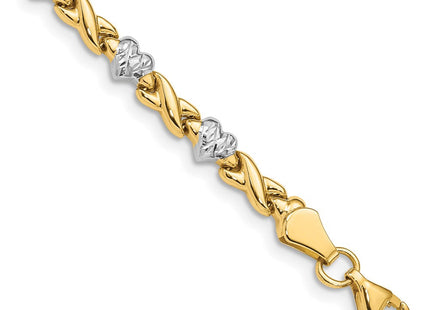 14k with White Rhodium Polished Diamond-cut X-and-Heart Bracelet (Style SF1487-7)