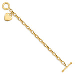 14K Engravable Solid Dangle Heart Charm and Hollow Chain Toggle Bracelet view