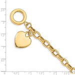 14K Engravable Solid Dangle Heart Charm and Hollow Chain Toggle Bracelet view