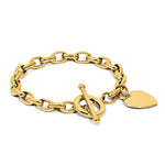 14K Engravable Solid Dangle Heart Charm and Hollow Chain Toggle Bracelet view