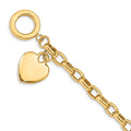 14K Engravable Solid Dangle Heart Charm and Hollow Chain Toggle Bracelet