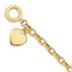 14K Engravable Solid Dangle Heart Charm and Hollow Chain Toggle Bracelet