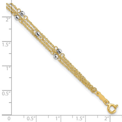 14K Two-Tone Triple Strand Beaded Bracelet