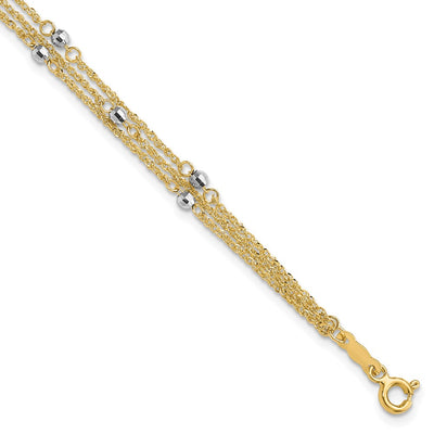 14K Two-Tone Triple Strand Beaded Bracelet