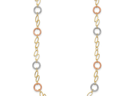 14k Tri-color Polished and Textured Round Circles and Ovals Bracelet