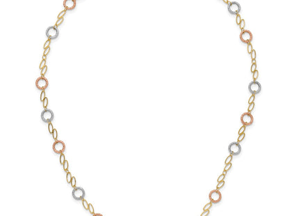 14k Tri-color Polished and Textured Round Circles and Ovals Bracelet
