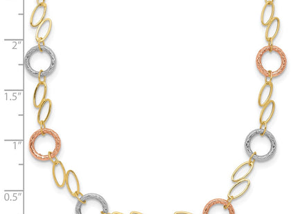14k Tri-color Polished and Textured Round Circles and Ovals Bracelet