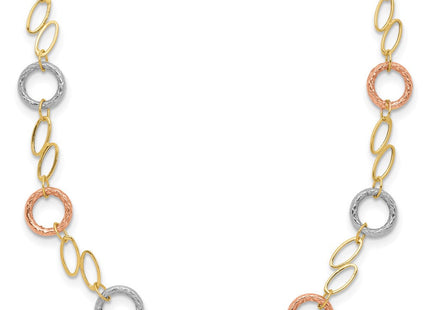 14k Tri-color Polished and Textured Round Circles and Ovals Bracelet