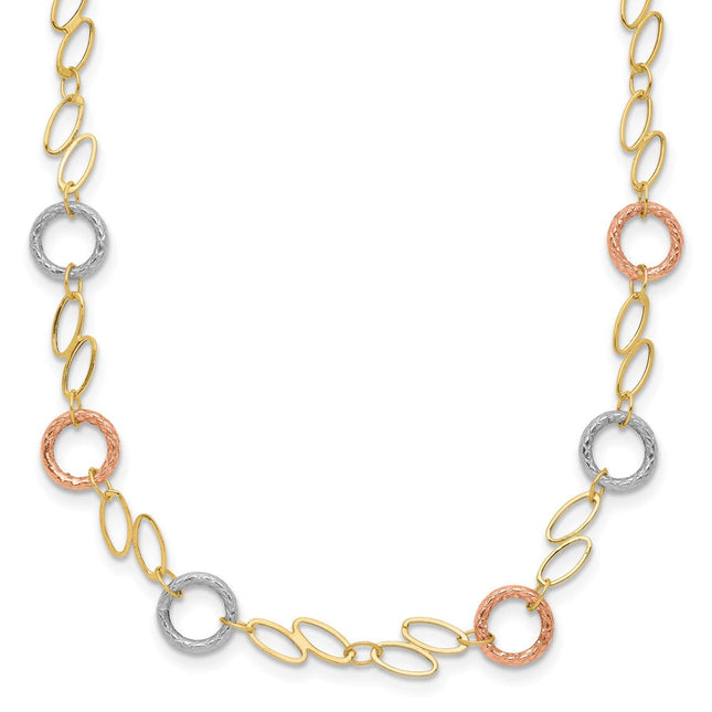 14k Tri-color Polished and Textured Round Circles and Ovals Bracelet