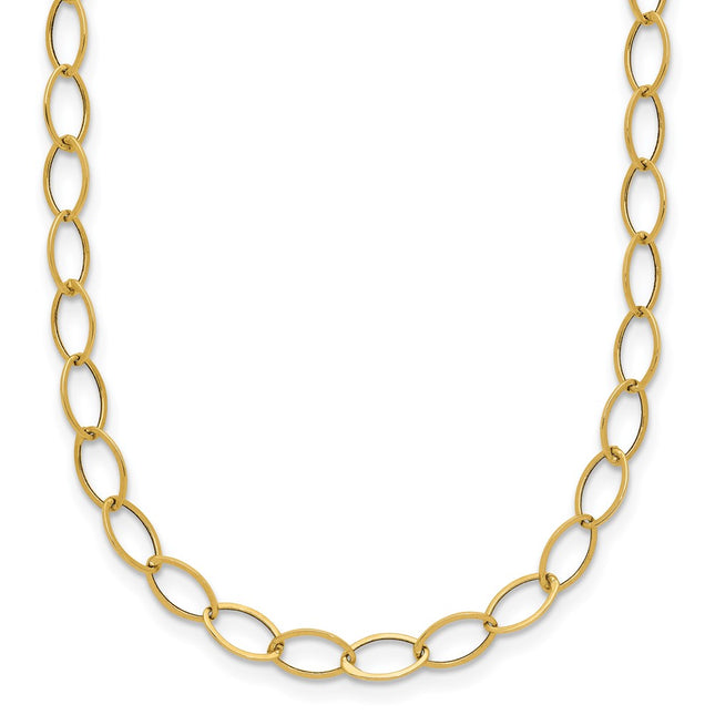 14k Polished Fancy Oval Link Necklace, 18 x 4mm