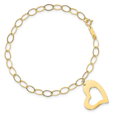 14K Polished Cut-out Dangle Heart Bracelet