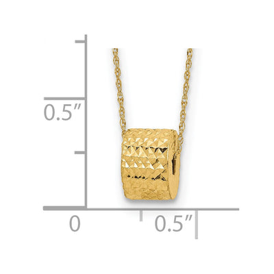 14K Rope Chain with Textured Barrel Bead Necklace Plus Extension