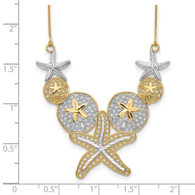 14K with White Rhodium Diamond-cut Starfish and Sand Dollar Necklace
