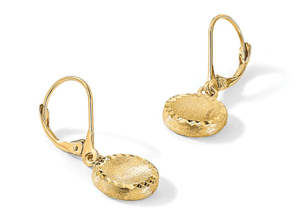 14k Brushed and Polished Diamond-cut Circle Leverback Earrings
