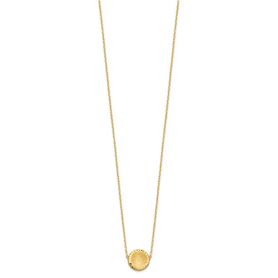 14K Brushed and Polished Diamond-cut Circle Pendant Necklace