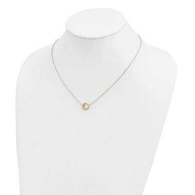 14K Brushed and Polished Diamond-cut Circle Pendant Necklace