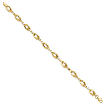 14K Polished Fancy Oval Link Bracelet, 7.5 x 8mm