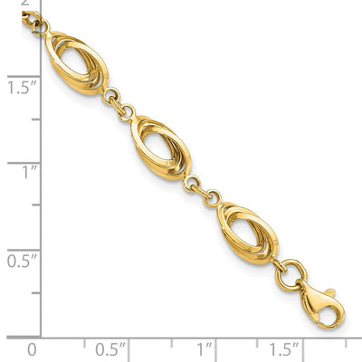 14K Polished Fancy Oval Link Bracelet, 7.5 x 8mm