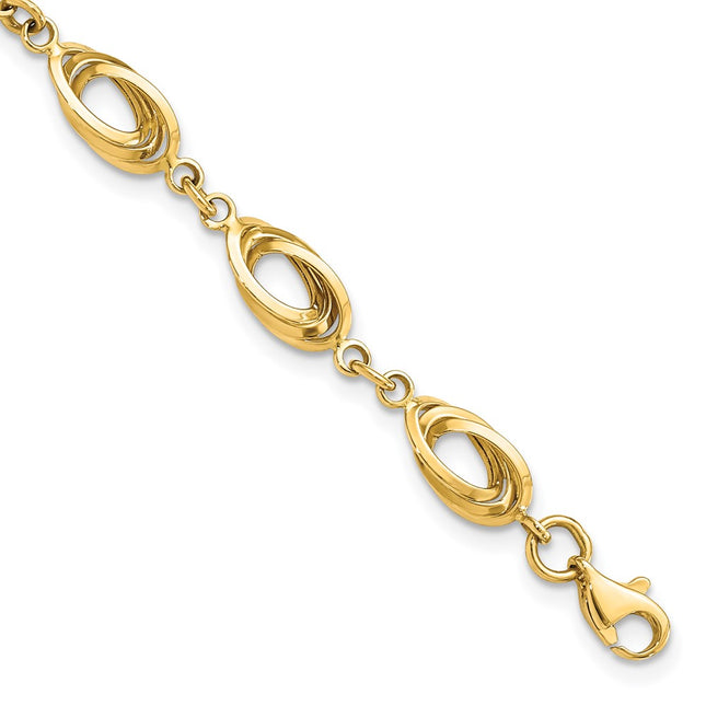 14k Polished Fancy Oval Link 7. Bracelet, 7.5 x 8mm