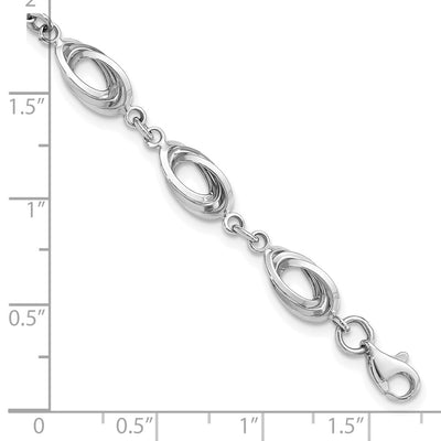 14K White Gold Polished Fancy Oval Link Bracelet, 7.5 x 8mm