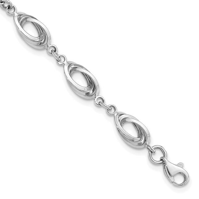14K White Gold Polished Fancy Oval Link 7. Bracelet, 7.5 x 8mm