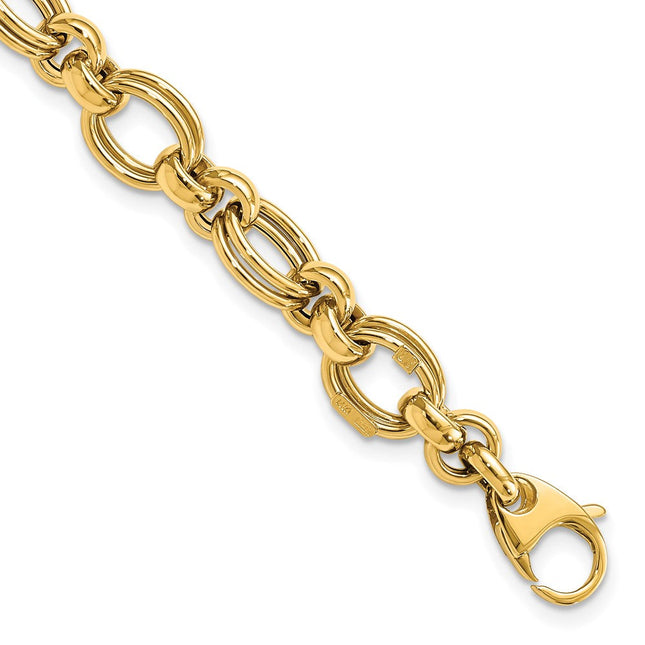 14k Polished Fancy Double Link 7. Bracelet, 7.5 x 7mm