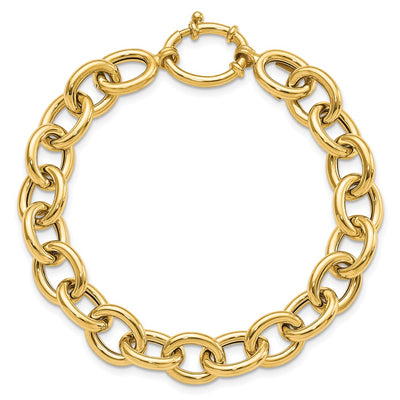 14K Polished Fancy Oval Cable Link Bracelet, 7.5 x 11mm