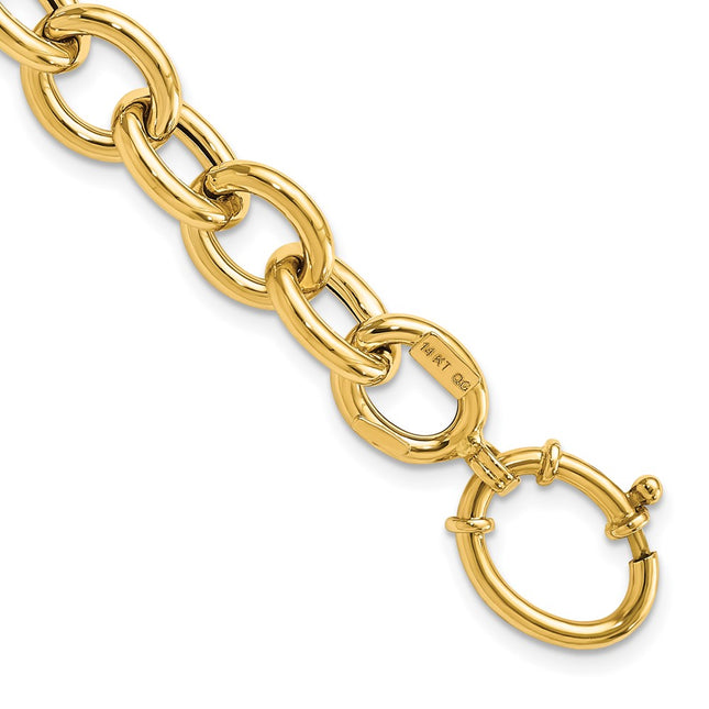 14k Polished Fancy Oval Cable Link 7. Bracelet, 7.5 x 11mm